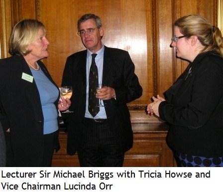 Lecturer Sir Michael Briggs with Tricia Howse and Vice Chairman Lucinda Orr