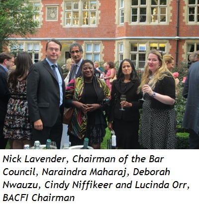 Nick Lavender, Chairman of the Bar Council, Naraindra Maharaj, Deborah Nwauzu, Cindy Niffikeer and Lucinda Orr, BACFI Chairman